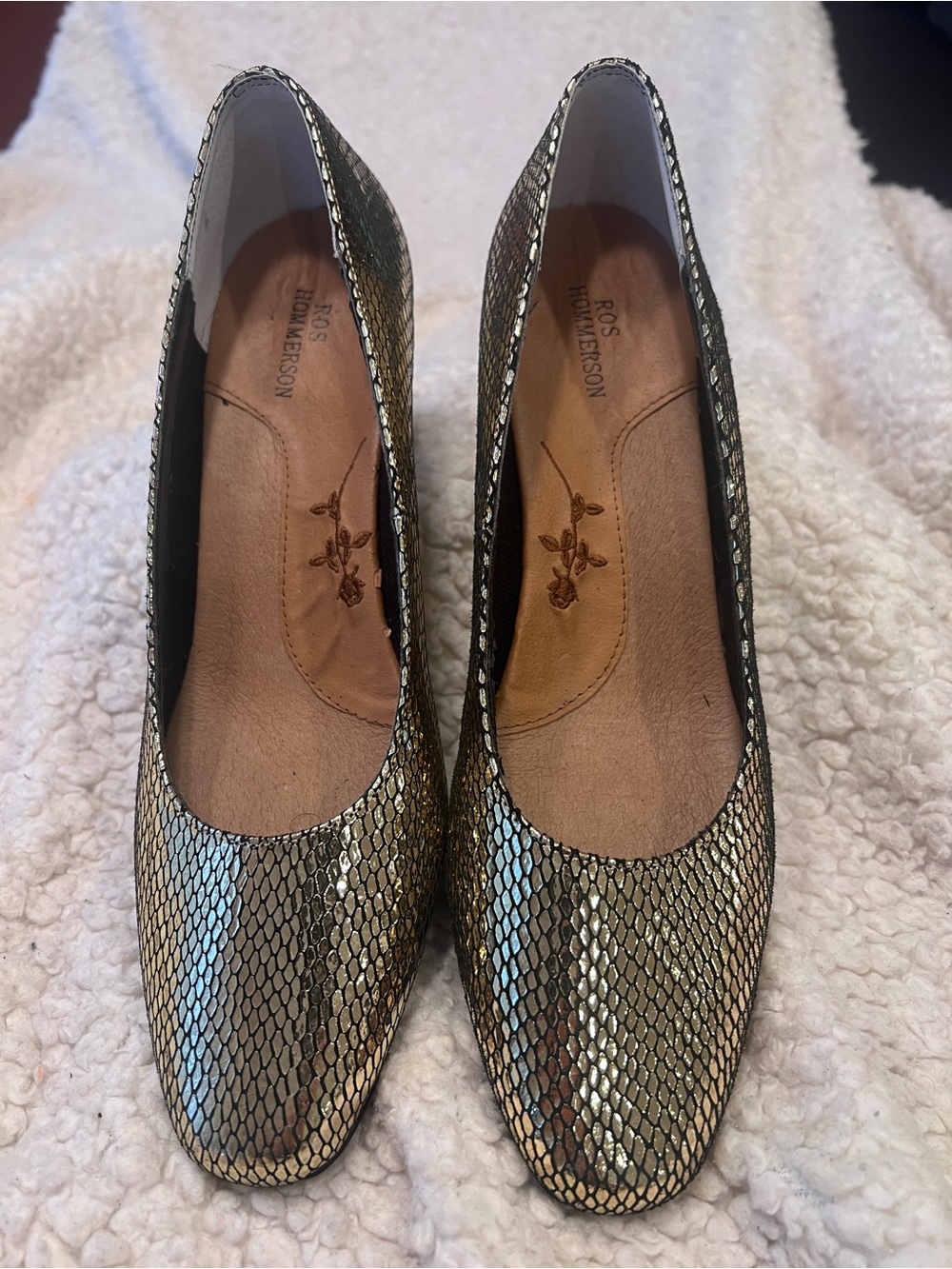 Ros Hommerson Metallic Gold Snakeskin-Effect shoes